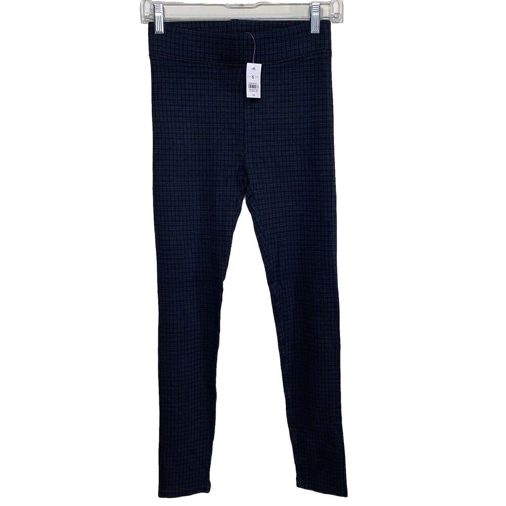 Lou & Grey for LOFT Leggings Womens XS Navy Blue Plaid‎ Ponte Stretch Pull On